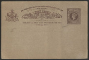 QUEENSLAND - Postal Stationery : POSTAL CARDS: (H&G #8) 1891 UPU 1&frac12;d Postal Card chocolate on buff stock, with italicised 'Specimen' handstamp in violet, from the Printer's book; light vertical bends.