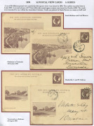 QUEENSLAND - Postal Stationery : POSTAL CARDS (VIEWS): (H&G #10) 1898 1d Medallion Design with Two-Line Header, and Squared-Corners to Views, with unused (2) "South Brisbane and Coal Wharves" & "Charleville, S.and W. Railway" and 1898 postal usages (3) co - 2