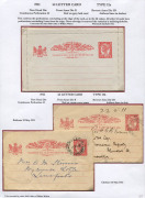 QUEENSLAND - Postal Stationery : LETTER CARDS: (H&G #5) 1911 1d Four Corners Letter Card red on grey laid card Perf.12 with the "Perfs extending to edge of card", unused, less than three examples recorded; also two 1911-12 used cards on cream wove paper (