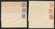 QUEENSLAND - Postal Stationery : ENVELOPES - PTPO: (H&G #2&3) No Corner Figures 1d in pale vermilion (2) or bright vermilion and 2d in pale blue (2) or bright blue on off-white or cream stock for user 'R.S.Mews & Co' (stationers, Brisbane) with company's 