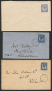 QUEENSLAND - Postal Stationery : ENVELOPES - PTPO: (H&G #5) 2d Four Corner Figures in blue for unknown users with pale blue on white stock unused; on cream stock unused and used (3) with 1899 & 1900 Yaamba to Rockhampton or 1900 Toowoomba to Gladstone; on - 2