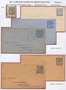 QUEENSLAND - Postal Stationery : ENVELOPES - PTPO: (H&G #2&3) 1896 No Corner Figures Envelopes on various paper stock for unknown users comprising 1d unused (6), including three 97x120mm Ladies Envelopes, and used (2) 1902 Gladstone to Brisbane endorsed ' - 2
