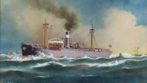 ARTHUR VICTOR GREGORY (1867-1957), The S.S. Wear in the rip, watercolour, signed lower left "A.V. Gregory", 30 x 52cm. Together with a framed hand-coloured photograph of the "S.S. ELLAROO Off Cape Otway"signed lowwer right "A.V. GREGORY", also bearing Gre