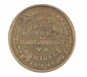 Medallions & Badges : AGRICULTURAL MEDAL: 1893 medal commemorating the Earl of Jersey's visit to the Armidale Show in NSW, copper alloy, diameter 25mm; also 1805-1905 Centenary Medal commemorating Nelson's triumph at Trafalgar containing copper from HMS V - 4