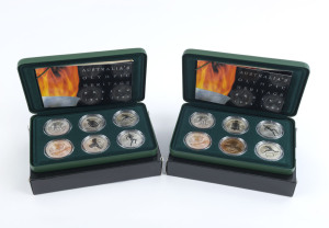Silver : 1994-1996 'Australia's Olympic Heritage Series' set of 6 frosted .999 fine silver $10 coins, each weighing 20.77gr; two complete sets in their original packaging, Retail $350. (2 sets)