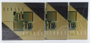 Decimal B/notes:Fifty Dollars : 1995 $50 Florey 'Joint Issue' Portfolios (3), all with 'HF' prefix banknote, two with serial number in red, the other with serial number in black, all within original presentation books which also contain a block of 10 Florey $2.50 stamps, Retail $450+.