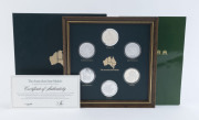 Silver : 1976 'The Australian State Medals' limited edition of six sterling silver (92.5%) medallions, each weigh between 31.60gr and 32.40gr, housed in custom-made frame, with slipcase (damaged); retail $250.