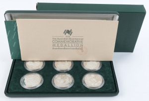 Silver : 1988 Australian Bicentennial Commemorative Medallion Series set of 6 medallions in sterling silver (92.5%), each coin weighing 71gr, in original presentation case, with box and Certificate of Authenticity.