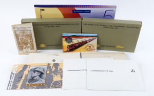 Australia - Miscellaneous : Balance of a collection with BANKNOTES 1988 Bicentenary $10 polymer packs (2) with 'AA11' prefixes,1993 NPA pack containing a Fraser/Cole last paper printing $10 ('MQL996996') and a first polymer printing $10 ('AC93000466'),1996 pack containing uncut $5 vertical pair with serial number 'BA96000528' in black: also COINS with 1977 Test Cricket Centanary sterling silver proof mounted on FDC, 1990 'Lest We Forget' ANZAC 75th Anniversary boxed $5 coin sets (2), 2019 'The G
