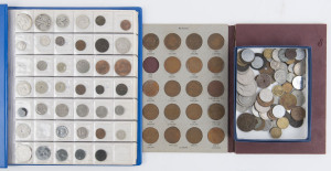 Coins - World : World medley with Australia circulated 1911-64 Penny collection missing key dates;also mostly 20th century world collection in album with a little low denomination silver, plus loose coins in small box noting some British Africa emissions. (200+)
