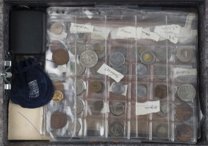Coins - World : General world accumulation of coins and medallions including Roman Empire Constantius II coin, RAM 1992 Gold Coast Sesquicentenary trade dollar packs (2), Australia 1975 gilded 2c & 1980 Melbourne International Centenary Exhibition stg silver medallion (25gr) by Stokes, world coins loose and in coin album album sleeves. Nice variety.(100s)