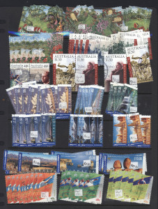 Decimal Issues : 1966 to early 2000s ex-dealer's stock in four well-filled display books, with se-tenant strips, M/Ss, multiples, framas & counter-printed stamps, high values to $10 block of 4, International Post to $20, many commemorative sets duplicated up to 4 or 5 times or more. Heaps of thematic appeal. Should appeal to Fairs traders or packet makers. (many 1000s).