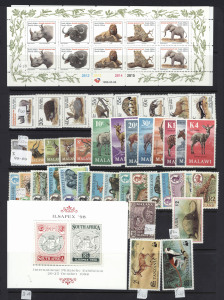 REST OF THE WORLD - Thematics : ANIMALS' (Domestic & Wild): ex-dealer's stock on Hagners in binder, predominantly 1960s-90s (few earlier oddments) with sets, part-sets, M/Ss and booklets; majority mint with good proportion MUH, many previously priced in the $5 to $20 range with a few higher incl. Malawi 1971 Antelopes (MUH). Wide range of countries present with African nations particularly well represented; also a little 'AGRICULTURE' at back of book; mostly fine. (100s)