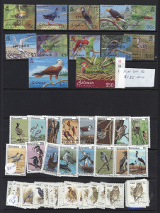 REST OF THE WORLD - Thematics : BIRDS': ex-dealer's stock on Hagners in binder, predominantly 1960s-90s (few earlier oddments) with sets, part-sets, plenty of M/Ss & sheetlets; majority mint with good proportion MUH, mostly previously priced between $1 and $20 some higher incl. Solomon Is 2001 5c to $50 set optd 'SPECIMEN', Botswana 1978 1t to 5p set MUH, South Georgia 1987 1p to £3 hinged mint, also New Zealand 1960s Health M/Ss and Australia, GB & Isle of Man booklets.