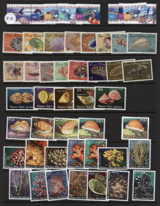 REST OF THE WORLD - Thematics : SHELLS' & 'SHIPS': ex-dealer's stock on Hagners in well-filled binder, mostly 1960s-90s era (few earlier) with sets, part-sets, plenty of M/Ss and some booklets incl. GB 4/6d (4); mostly priced up to $20, but did note South Africa 1964-72 50c Harbour Plate No. corner blocks of 4 (2) MUH (priced $70 each); wide range of countries represented; majority mint, with good proportion MUH, mostly fine. Attractive lot. (many 100s)