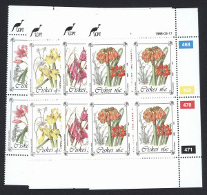 SOUTH AFRICA : HOMELANDS - CISKEI: 1981-1987 ex-dealer's accumulation in two Boga sheet files, with duplicated sets, some in imprint corner multiples, also complete panes and sheetlets; mostly MUH, few CTO items retaining full gum; generally very fine condition. May appeal to re-sellers or thematicists. (many 100s).