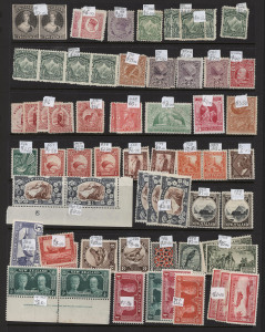 NEW ZEALAND : 1870s-1980s ex-dealer's mint stock on Hagners in display book, with 2d Chalon Hapsberg imperf reprint pair, few 1898-1907 Pictorials low values, 1935 Jubilee set, 1936-42 Pictorials to 2/- (2), Centennial official overprints 4d to 1/-, 1940 2/6d, 4/- & 5/- Arms, 1953 QEII 3/-, 5/- & 10/-, few 1950s-70s Health M/Ss; range of decimal sets, many MUH. (many 100s)