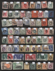 HONG KONG : 1860s-1970s ex-dealer's mostly used stock on Hagners in display book, with QV to 30c incl. No Wmk 18c lilac, Crown CC 10c mauve 'AC/&Co' perfin, Crown CA 1884 10c green & 1900 2c dull green marginal pair both mint, KEVII to Crown/CA $1, KGVI t