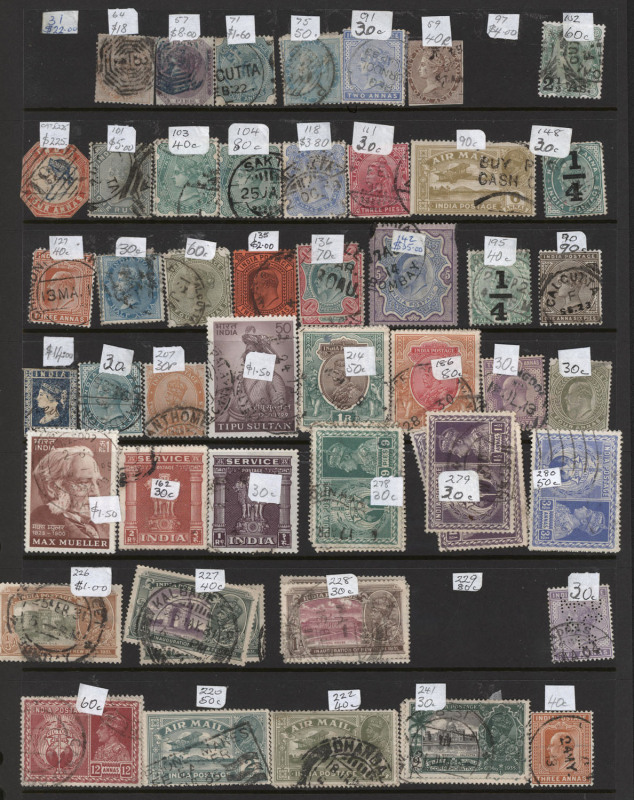 REST OF THE WORLD - General & Miscellaneous Lots : BRITISH COMMONWEALTH: 'I' to 'L' ex-dealer's 1860s-1980s used stock of single stamps (no sets) on Hagners in display book, best is probably India (& States) with cut-to-shape imperf 4a & KEVII 5r; also Ir