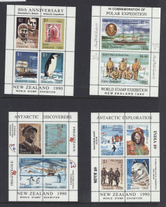 ANTARCTICA : 1957-2000s ex-dealer's mint & used stock of sets on Hagners in display book with mint pre-decimal 1959 sets (4), 1966-68 Pictorial sets (3), 2003 Supply Ships in MUH multiples incl. $1 & $1.45 values in blocks of 8 & of 30, plus several sets in singles; also a few cinderellas; used array with duplicated complete sets. Good value at estimate.