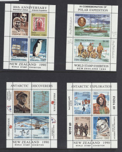 ANTARCTICA : 1957-2000s ex-dealer's mint & used stock of sets on Hagners in display book with mint pre-decimal 1959 sets (4), 1966-68 Pictorial sets (3), 2003 Supply Ships in MUH multiples incl. $1 & $1.45 values in blocks of 8 & of 30, plus several sets 