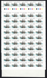 ANTARCTICA : AUSTRALIAN ANTARCTIC TERRITORY: 1981 (SG.42) 15c "Morning" (incorrectly inscribed S.Y. Nimrod"): 18 complete sheets, (1800). Cat.£3600. Fresh MUH.
