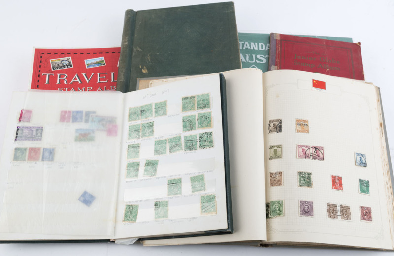 REST OF THE WORLD - General & Miscellaneous Lots : Worldwide array in 6 albums or stockbooks mostly used including Australia with Roos CofA 10/-, KGV Heads to 1/4d incl. 1½d Green varieties, mint decimals to $4, few States with SA to 2/6d (private perfin)