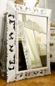 French carved oak white finished mirror. 83 x 116cm