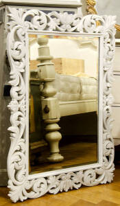 French carved oak white finished mirror. 75 96cm
