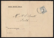 Kangaroos - Third Watermark : 2d Grey Die I (corner defect) used to pay Commercial Papers double-rate on 1918 Bank of Australasia 'PASS BOOK ONLY' envelope (142x203mm), stamp tied by ULVERSTONE (Tas) datestamp, cover with central fold.