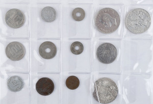 Coins - World : World Assembly with some silver items with France 1812 5fr, 1836 5fr 1868 5fr, 1965 10fr plus 1799, 1822, 1823 silver Jetons, also Austro-Hungarian (1780) Maria Theresa thaler, Panama 1947 1 Balboa, Romania 1875 2l, 1941 500l, 1944 500l (2) & 1946 100,000l, South Africa 1948 5/-; also France Louis XIV brass token, China Qing Dynasty Emperors set of 12 souvenir tokens, reproduction of Judea Shekel of Bar Kokhba silver tetradrachm, and a few minor ancients. (65 items)