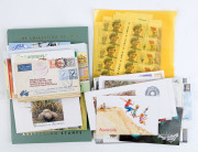 Decimal Issues : POSTAGE: 1980s era accumulation including 1989 yearbook, bundle of stamp packs, sheet file with multiples; also FDCs and a few foreign stamps.