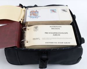 General & Miscellaneous : Australian accumulation in small suitcase; noted KGV Heads, mainly MLH to 1/4 (4) incl. 1d Red (Die 2), 4d Lemon, 4½d Die 2 CTO, etc., quite good QE2 pre-decimals, 1966-80 complete as per SS pages, AAT to 1980, some FDCs, PSEs, Post Office packs, modern issues in blks., etc.
