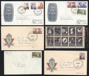REST OF THE WORLD - General & Miscellaneous Lots : Australia & World array in multitudes of small boxes with Australia incl. 7/6d, 10/- & £1 Navigators on separate FDCs, 1966 part-set on four APO FDCs incl. 75c to $4 Navigators, Norfolk Island 1962-66 range of illustrated FDCs all with singles stamp frankings & typed addresses; also France, Germany & Israel 1960s commercial covers some filled with on-paper used stamps, various souvenir stamp packs, etc. (100s)