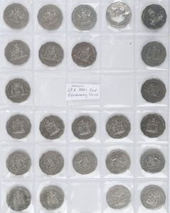 Coins - Australia : Mostly decimal circulated array including 2001 20c Federation 6 sets of eight coins (incl. Norfolk Is, excl. Northern Territory) and 50c Federation (25, various) mostly VF/aUnc; range of other 50c coin incl. 1981 Charles & Di (10) & 1982 Commonwelth Games (7); 1988 $5 Parliament (4) in original wallets, quantity of other decimal coins, also pre-decimal 1951 florin (2), New Zealand 1974 $1 Commowealth Games, bags of world coins; condition variable. (335)