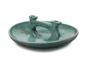 KLYTIE PATE rare pottery candelabra in turquoise glaze, incised "Klytie Pate", 7cm high, 23.5cm wide