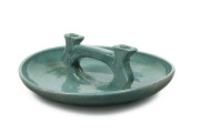 KLYTIE PATE rare pottery candelabra in turquoise glaze, incised "Klytie Pate", ​7cm high, 23.5cm wide