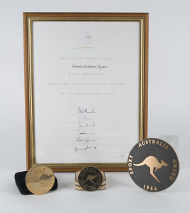 PAMELA (KILBORN) RYAN'S "SPORT AUSTRALIA - HALL OF FAME" MEDAL, engraved on reverse in the original presentation case; together with her HAll of Fame Certificate issued on Australia Day 1988, together with medals/plaques created for the Sports Australia A