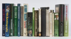 ENGLISH CRICKETERS - BIOGRAPHIES/AUTOBIOGRAPHIES: 1950s-2000s mostly hardbound titles including "Express Deliveries" by Bill Bowes (1950), "Dennis Compton" by Ian Peebles (1971), "Sir Jack Hobbs - My Life Story" (1981, Reprint), "Harold Gimblett - Tormented Genius of Cricket" by David Foot (1983); "Walter Hammond" by Gerald Howatt (1984), "Len Hutton" by Gerard Howatt (1988), "Boycott - The Autobiography" (1987) signed by Boycott, "Gower - The Autobiography" (1992) signed by Gower,