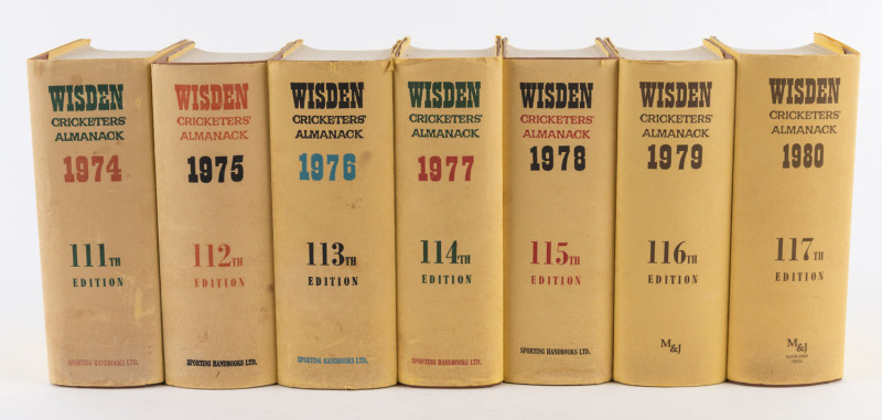 1974-2014 COLLECTION OF WISDEN'S: a complete run comprising of 41 editions, all hardbound with dustjackets; condition generally VG to F/VF. 