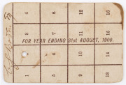 MELBOURNE CRICKET CLUB: 1899 - 1900 LADIES RESERVE Season's Ticket, No.3411 for C.J. Boden. - 2