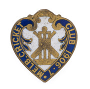 MELBOURNE CRICKET CLUB, 1906-7 Membership fob, made by Stokes; No.99. A rarely seen adaptation of the fob, this badge has a slightly modified design at the top and has an additional "leg" on the back to facilitate wearing on the lapel. 