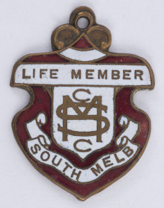 SOUTH MELBOURNE CRICKET CLUB, Life Member's fob (No.92) made by J.W.Purvis; circa 1925.