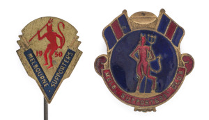 1950 MELBOURNE SUPPORTERS CLUB lapel pin; also, a MELBOURNE SUPPORTERS CLUB badge of around the same period. (2 items).