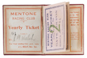 MENTONE RACING CLUB (VICTORIA): 1929 Membership Ticket folder No.61 issued to C.M. Walsh, with several Gate Coupons still intact; red leather with gold embossing. - 2