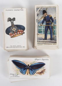 JOHN PLAYER & SONS: 1930 "History of Naval Dress" almost complete set (46/50), 1931 "Military Head-Dress" part set (35/50) & 1932 "Butterflies" almost complete set (48/50). Mainly VF. Cat.£145.