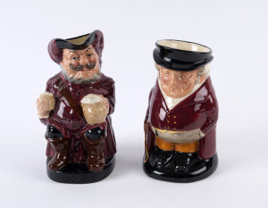 ROYAL DOULTON "Falstaff" and "The Huntsman" English porcelain toby jugs, 20th century, (2 items), factory marks to bases, 22cm and 20cm high