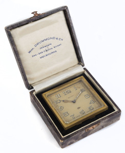 WILLIAM DRUMMOND & Co. travel clock in original fitted case, early 20th century, 7cm high