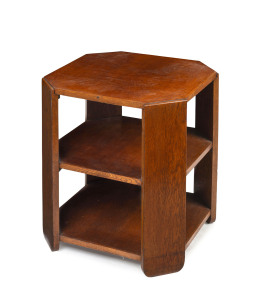 An Arts and Crafts bookstand occasional table, English oak, circa 1930, 59cm high, 54cm wide, 54cm deep