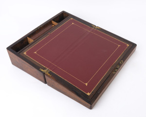 An antique English rosewood writing box, circa 1860, ​15cm high, 46cm wide, 25cm deep